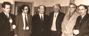  А.А.Поманский, В.А.Кузьмин, Г.Т.Зацепин, А.Е.Чудаков, Ф. Райнис (F. Reines), А.Н.Тавхелидзе